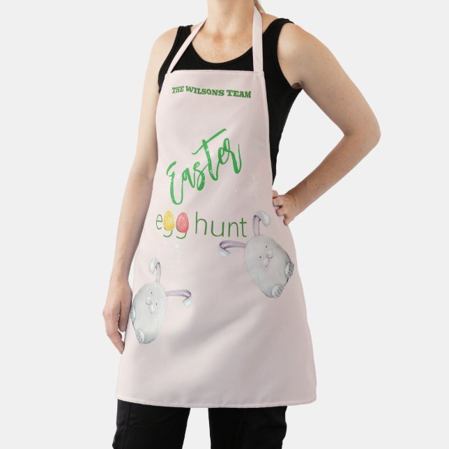 Cute Personalised Easter Egg Hunt Illustration Apron (Insitu)