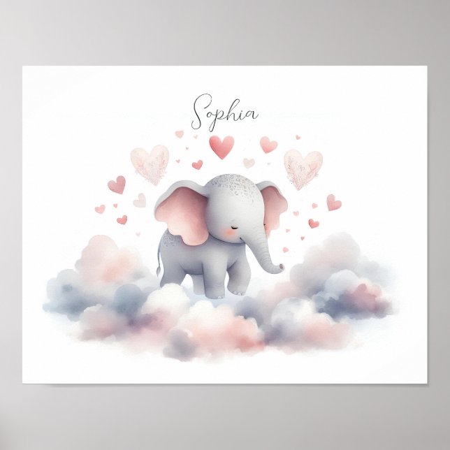 Cute Personalised Elephant Poster Print (Front)