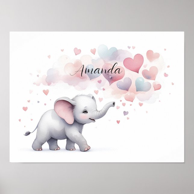 Cute Personalised Elephant Poster Print (Front)