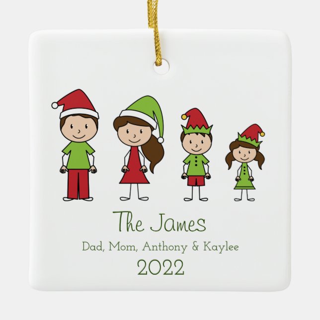 Cute Personalised Family Christmas Ceramic Ornamen Ceramic Ornament (Front)