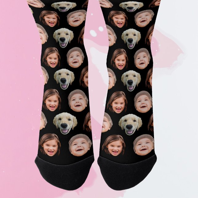 Cute Personalised Family Face 3 Photos Black Socks (Creator Uploaded)