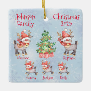 Cute Personalised Family of 5 Reindeer  Ceramic Ornament