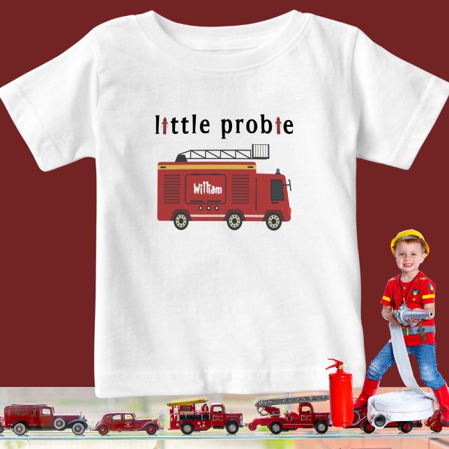Cute Personalised Fire Truck Firefighter Baby T-Shirt (Creator Uploaded)