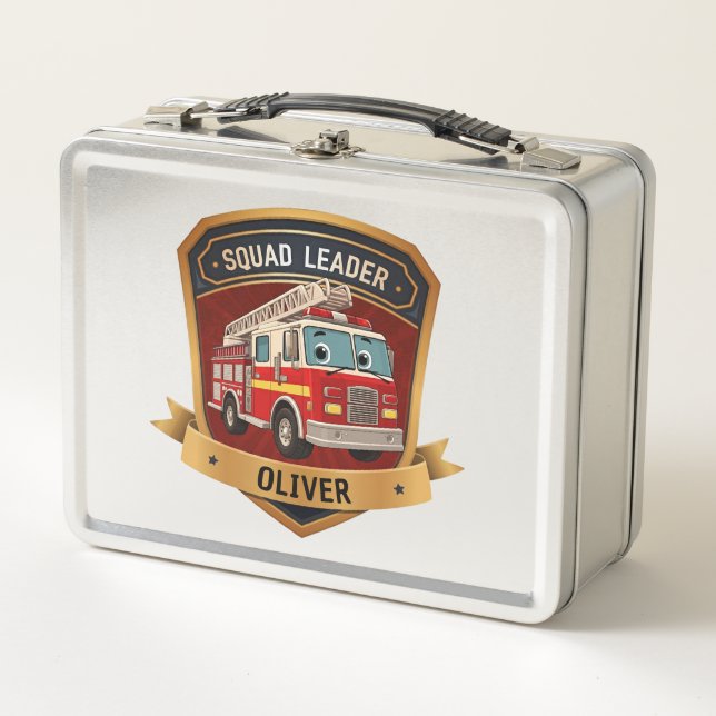 Cute Personalised Firefighter Badge Personalised Metal Lunch Box (Front)