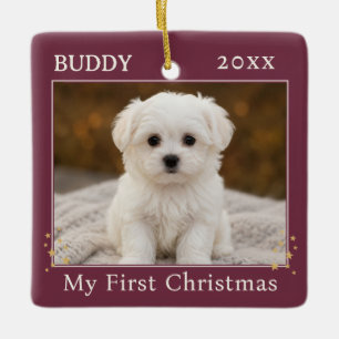 Cute Personalised First Christmas Dog Photo Ceramic Ornament