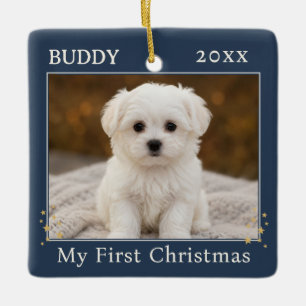 Cute Personalised First Christmas Dog Photo Ceramic Ornament