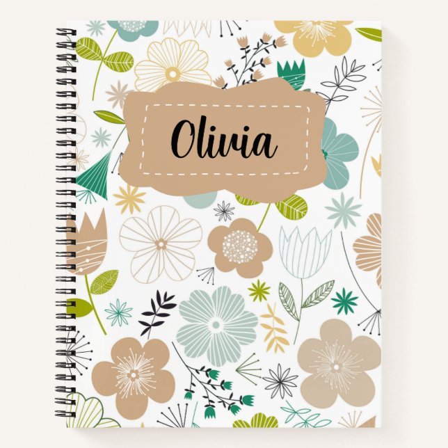 Cute Personalised Floral kids Notebook (Front)