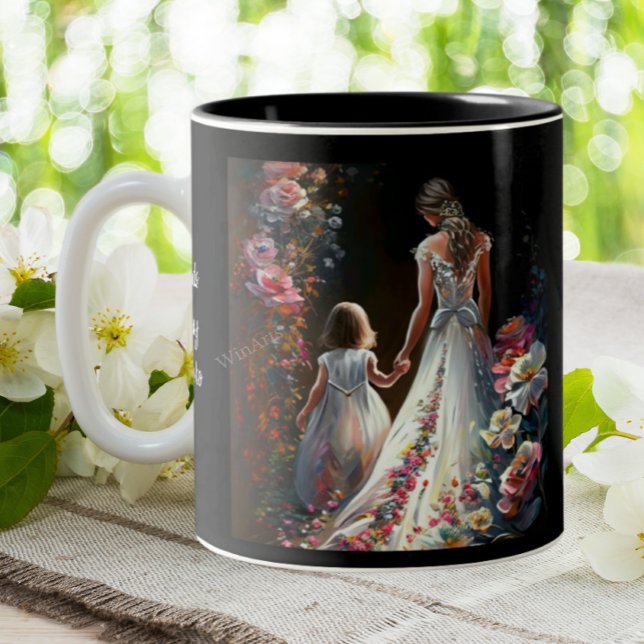 Cute Personalised Floral Mothers Day Mum Daughter Two-Tone Coffee Mug (Creator Uploaded)