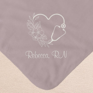 Cute Personalised Floral Stethoscope Nurse Sherpa Blanket