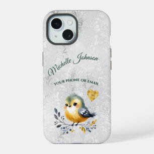 Cute Personalised Folk Bird & Heart Phone Case
