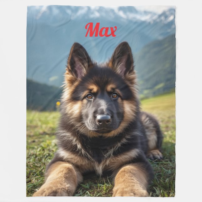 Cute Personalised German Shepherd Fleece Blanket (Front)