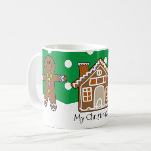 Cute Personalised Gingerbread Christmas Green Coffee Mug