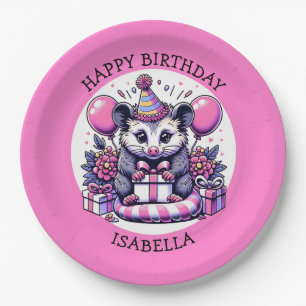 Cute Personalised Girl's Birthday Possum Paper Plate