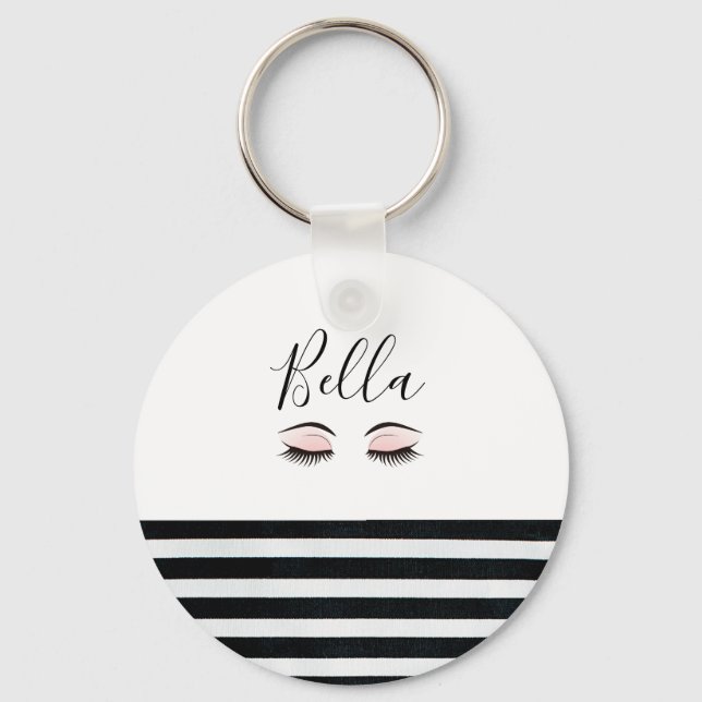 Cute Personalised Girls Eyelashes Key Ring (Front)