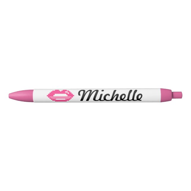 Cute personalised girls pen with pink lips kiss (Front)