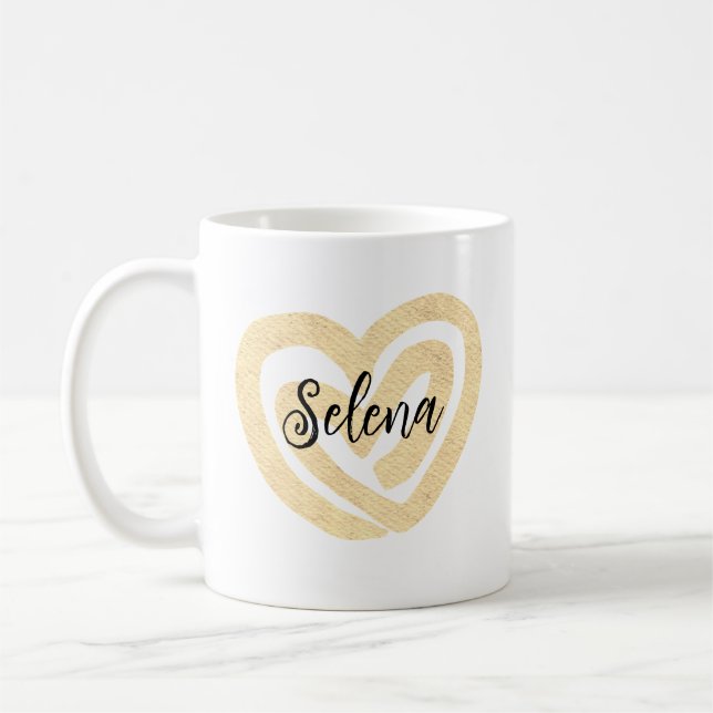 Cute Personalised Gold Swirl Heart Coffee Mug (Left)