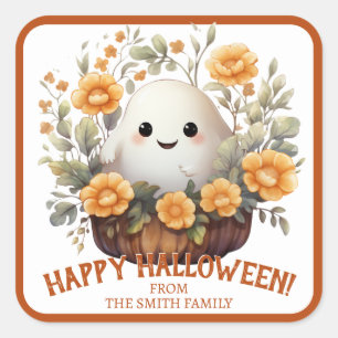 Cute Personalised Halloween Ghost Square Sticker