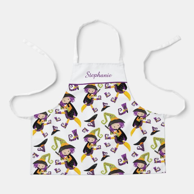 Cute Personalised Halloween Witch Pattern Apron (Front)