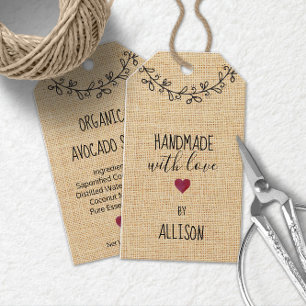 Cute Personalised Handmade with Love Faux Fabric Gift Tags
