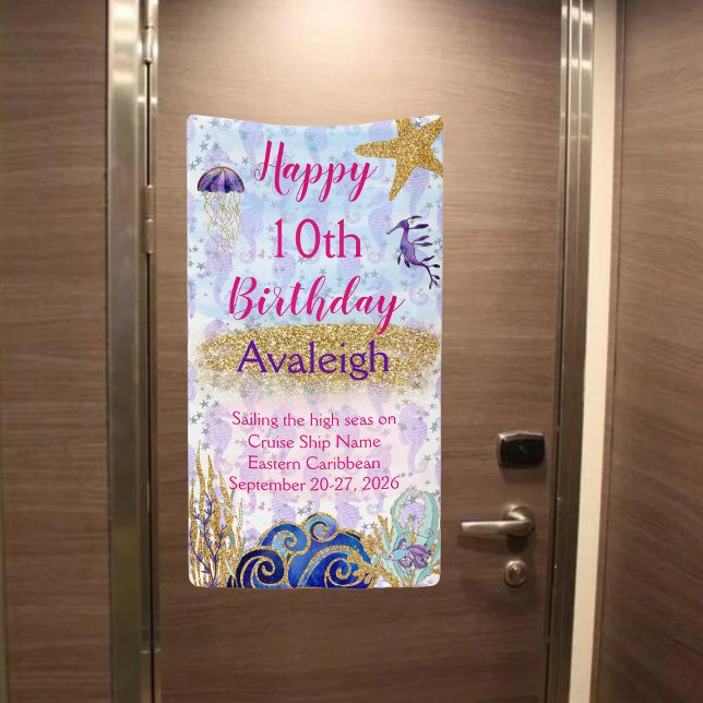 Cute Personalised Happy Birthday Banner (Customize this cute sparkly underwater Birthday Banner)