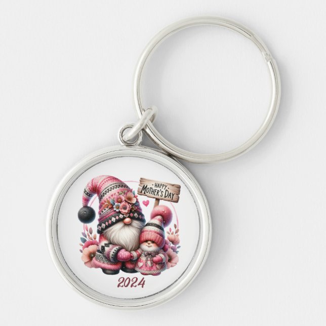Cute Personalised Happy Mother's Day/ Gnome Key Ring (Front)