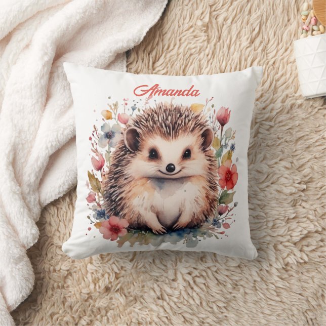Cute Personalised Hedgehog watercolor Cushion (Blanket)