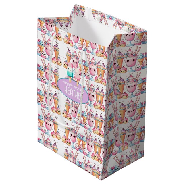 Cute Personalised IcePop Summer Birthday Girls Medium Gift Bag (Front Angled)