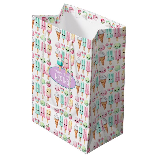 Cute Personalised IcePop Summer Birthday Girls Medium Gift Bag (Front Angled)