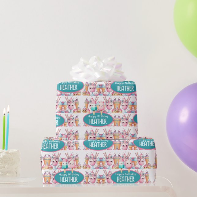 Cute Personalised IcePop Summer Birthday Girls Wrapping Paper (Party Gifts)