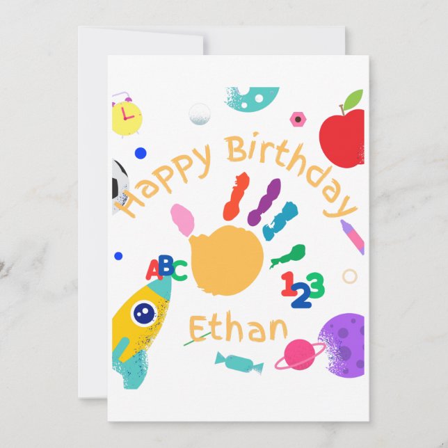 Cute Personalised Kid's ABC Hand Paint 123 HB Invitation (Front)
