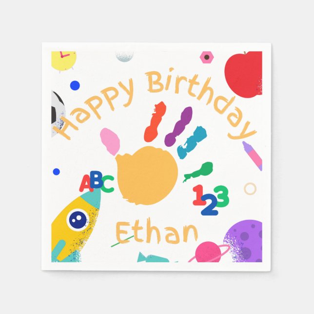 Cute Personalised Kid's ABC Hand Paint 123 HB Napkin (Front)