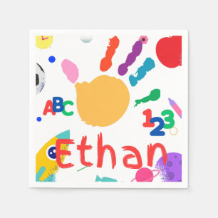Cute Personalised Kid's ABC Hand Paint 123 Napkin