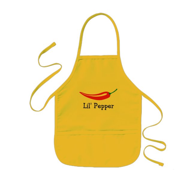 Cute personalised kids apron with red chilli peppe (Front)