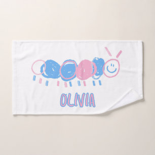Cute Personalised Kids Doodle Worm Drawing Hand Towel