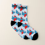 Cute personalised kid's socks with aeroplane print<br><div class="desc">Cute personalised kid's socks with aeroplane pattern. Toy plane print design for boys. Custom clothing for children and adults. Also nice as Christmas stocking. Available in small and large sizes. Aviation theme design with blue or other background colour. Add your own name or funny quote. Awesome Birthday gift idea for...</div>