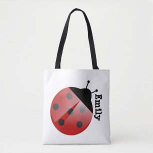 Cute Personalised Ladybug on White Tote Bag