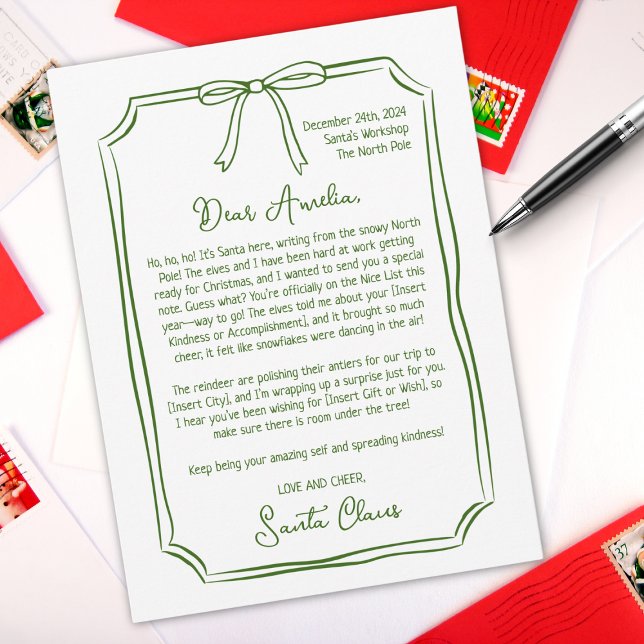 Cute Personalised Letter from Santa Kids Christmas Holiday Card (Creator Uploaded)