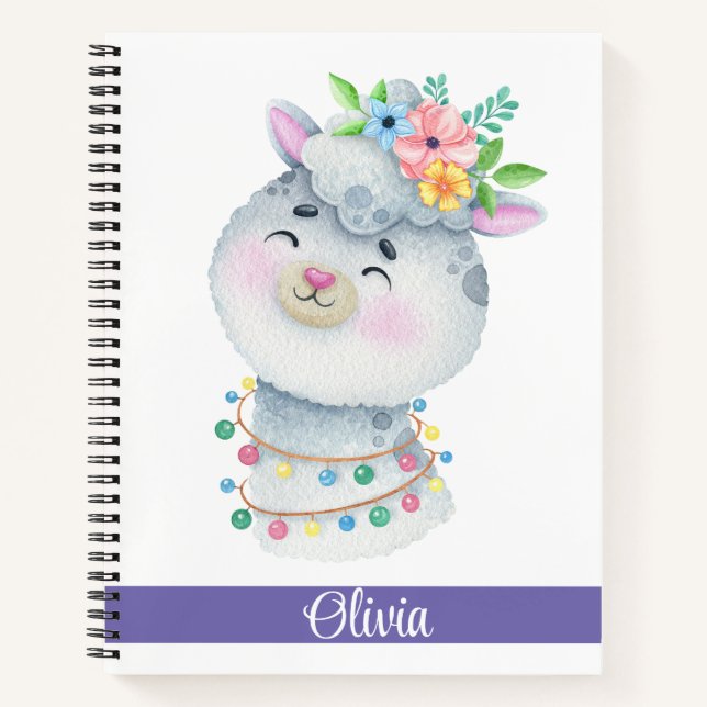 Cute Personalised Llama  Notebook (Front)