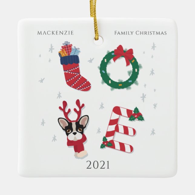 Cute Personalised Love Christmas Family Reunion Ceramic Ornament (Front)