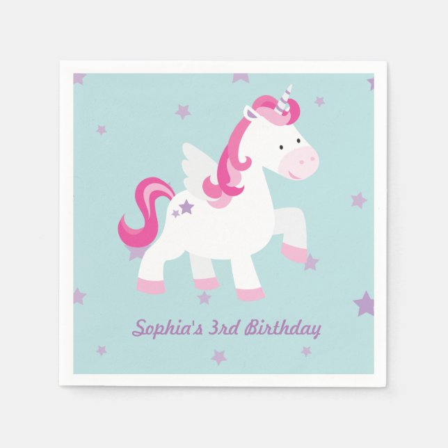 Cute Personalised Magical Unicorn Paper Napkin (Front)