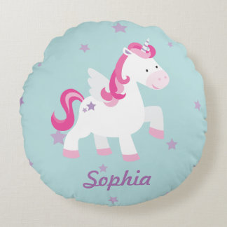 Cute Personalised Magical Unicorn Round Pillow