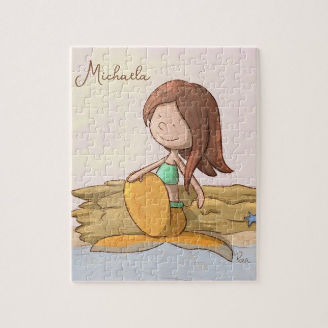 Cute Personalised Mermaid Beach Jigsaw Puzzle (Vertical)