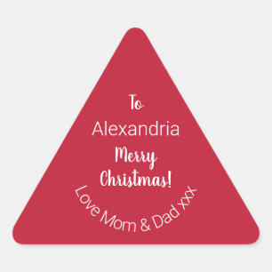 Cute Personalised Merry Christmas From Mum and Dad Triangle Sticker