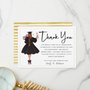 Cute Personalised Modern Watercolor Girl Graduate Thank You Card