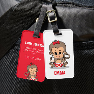 Cute Personalised Monkey Girl Luggage Tag (Bottle)