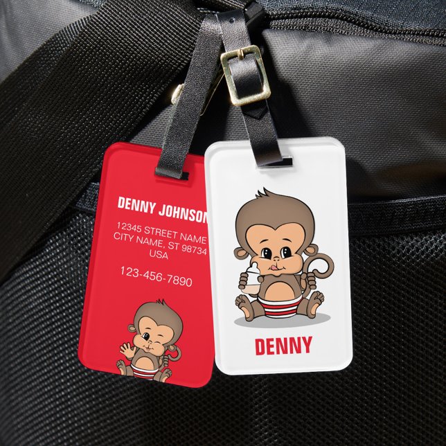 Cute Personalised Monkey Luggage Tag (Drinking) (Creator Uploaded)