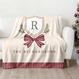Cute Personalised Monogram Bow Christmas Fleece Blanket