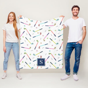 Cute Personalised Monogram Golf Pattern Women Fleece Blanket