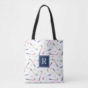 Cute Personalised Monogram Golf Pattern Women Tote Bag