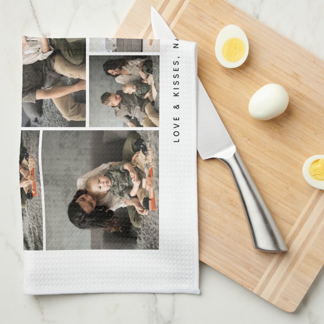 Cute Personalised Mothers Day Family Photo Tea Towel (Quarter Fold)